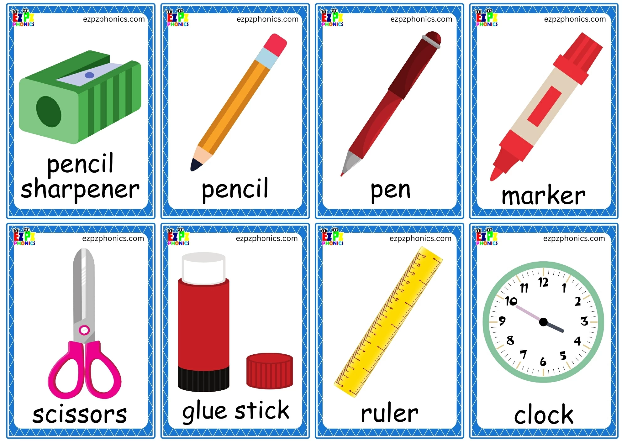 Classroom Objects - Mini Flashcards/Game Cards (Free PDF Download) My First English Words